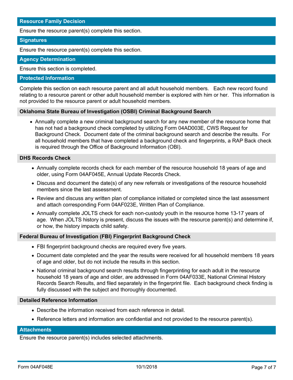Instructions for Form 04AF038E Resource Family Annual Update - Oklahoma, Page 7