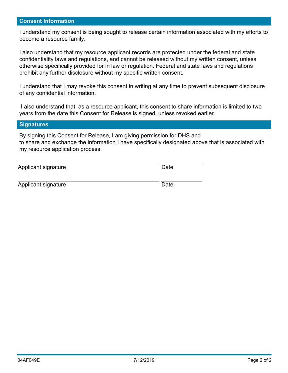 Form 04AF049E Consent for Release of Information to Community Partners - Oklahoma, Page 2