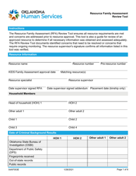 Document preview: Form 04AF053E Resource Family Assessment Review Tool - Oklahoma