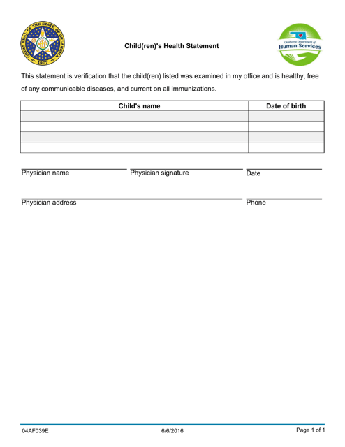 Form 04AF039E  Printable Pdf
