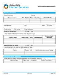 Document preview: Form 04AF030E Resource Family Reassessment - Oklahoma