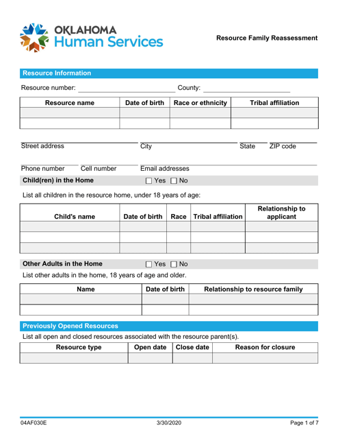 Form 04AF030E  Printable Pdf