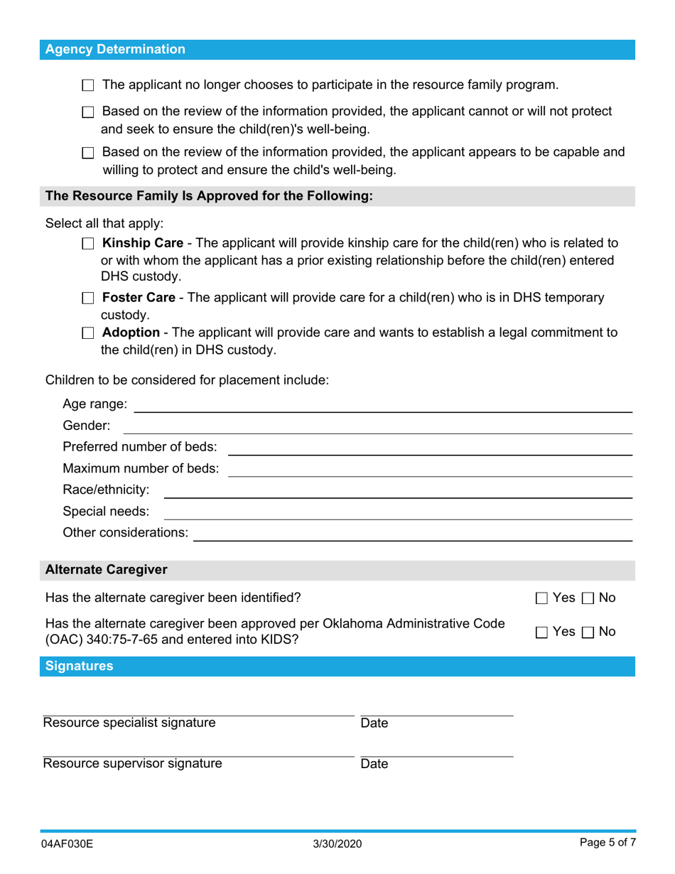 Form 04AF030E Resource Family Reassessment - Oklahoma, Page 5
