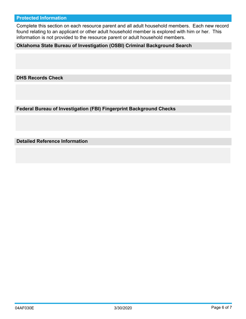 Form 04AF030E Resource Family Reassessment - Oklahoma, Page 6