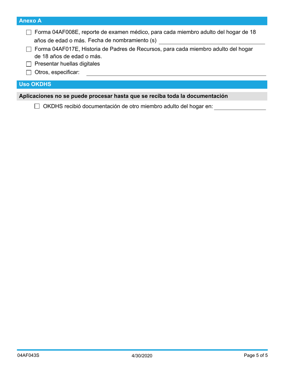 Formulario 04AF043S Recursos Uso De La Familia Otros Adultos En El Hogar - Oklahoma (Spanish), Page 5
