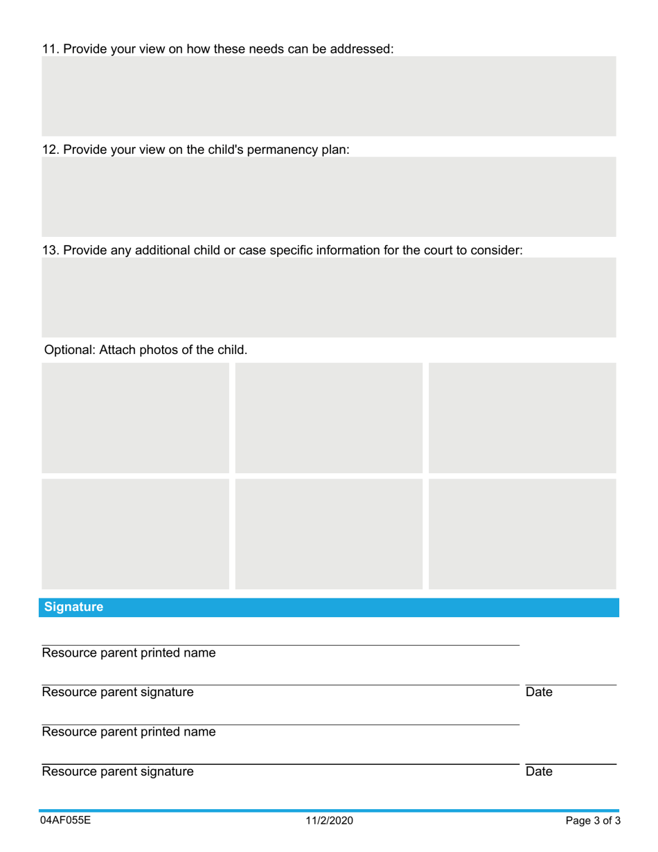 Form 04AF055E Resource Parent Report to the Court - Oklahoma, Page 3