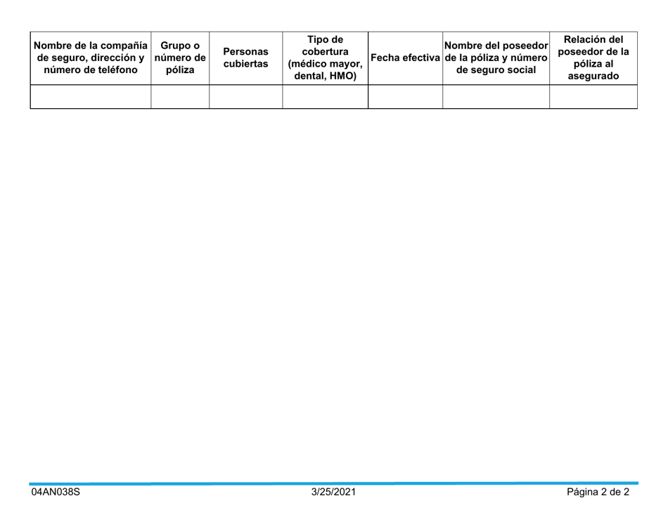 Formulario 04AN038S Servicios De Post Adopcion Solicitud Para Beneficios De Salud - Oklahoma (Spanish), Page 2