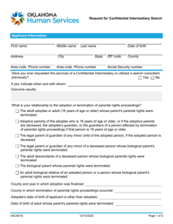 Document preview: Form 04CI001E Request for Confidential Intermediary Search - Oklahoma