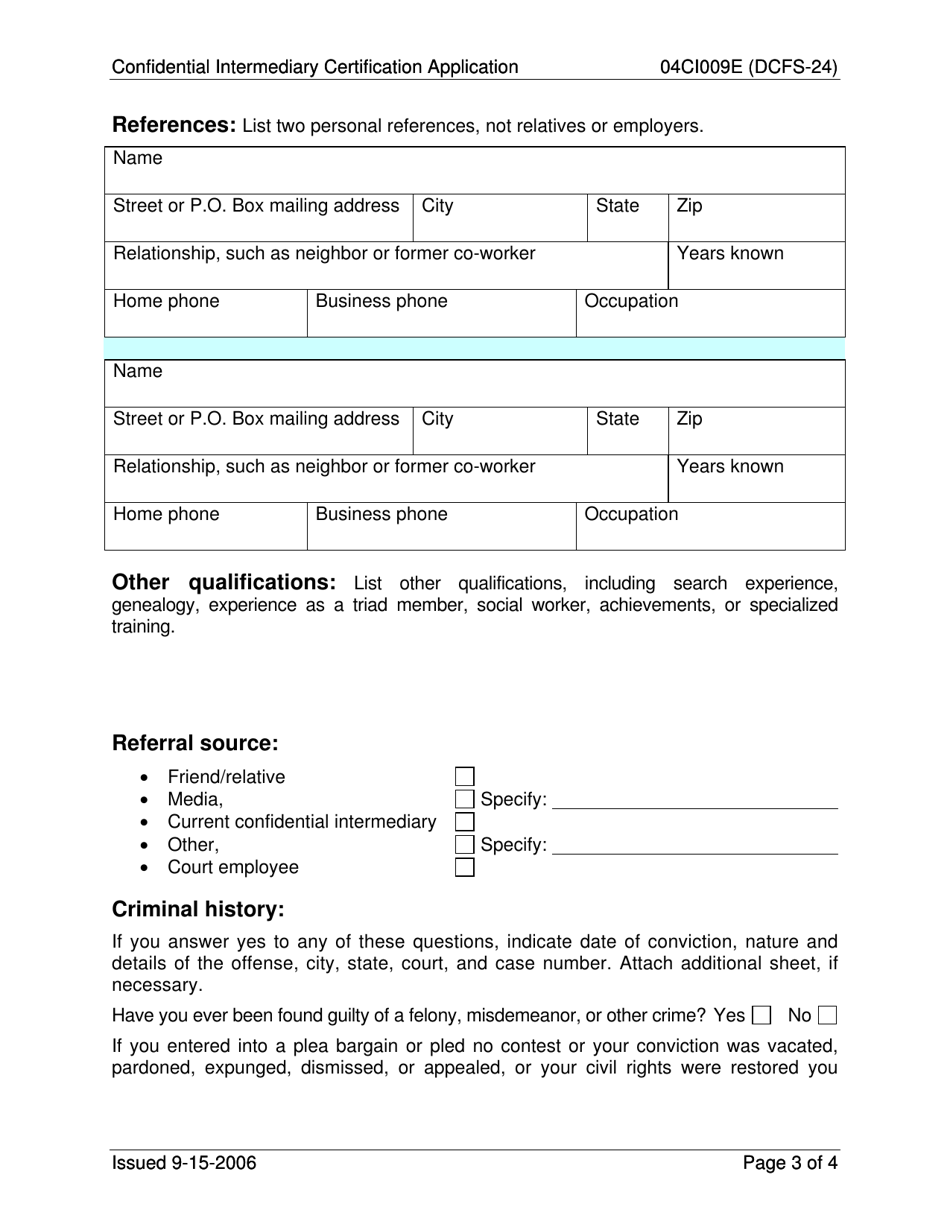Form 04CI009E (DCFS-24) Confidential Intermediary Certification Application - Oklahoma, Page 3