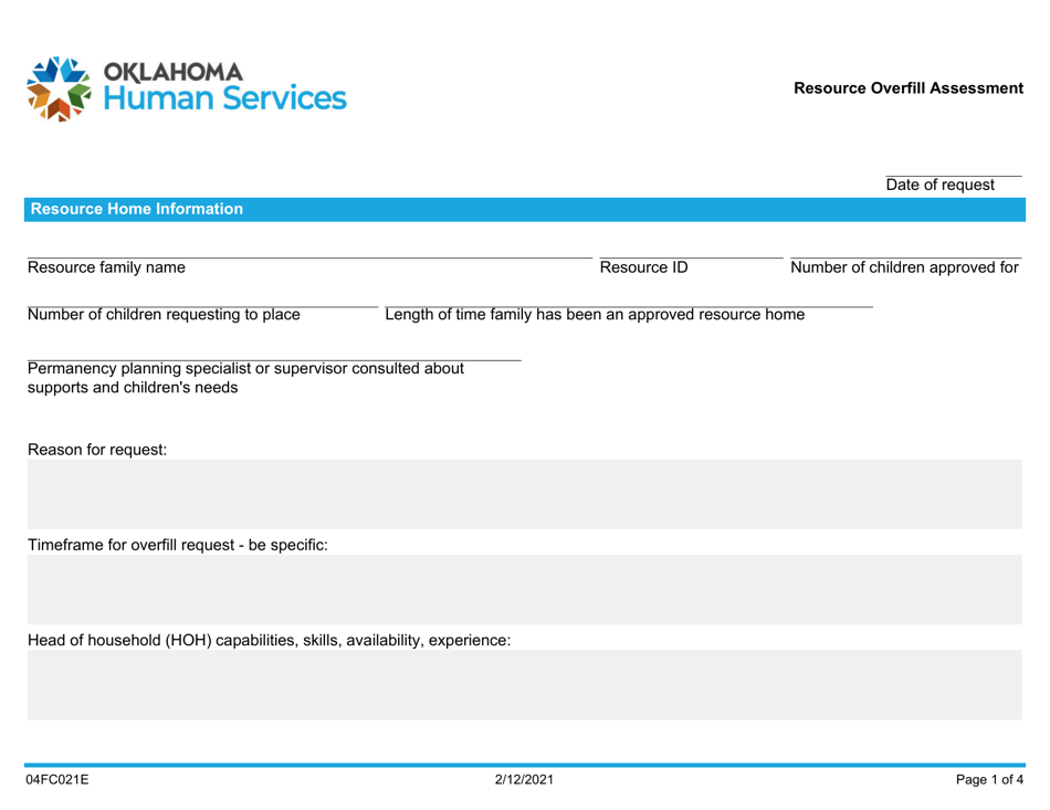 Form 04FC021E Resource Overfill Assessment - Oklahoma, Page 1