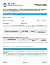 Document preview: Form 04EF002E Enhanced Foster Care (Efc) Assessment Addendum - Oklahoma