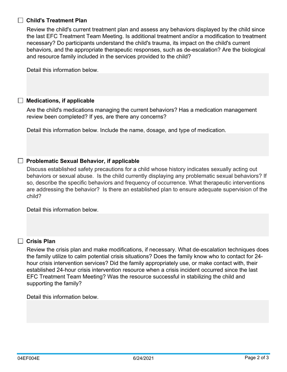 Form 04EF004E Enhanced Foster Care (Efc) Treatment Team Meeting Documentation - Oklahoma, Page 2