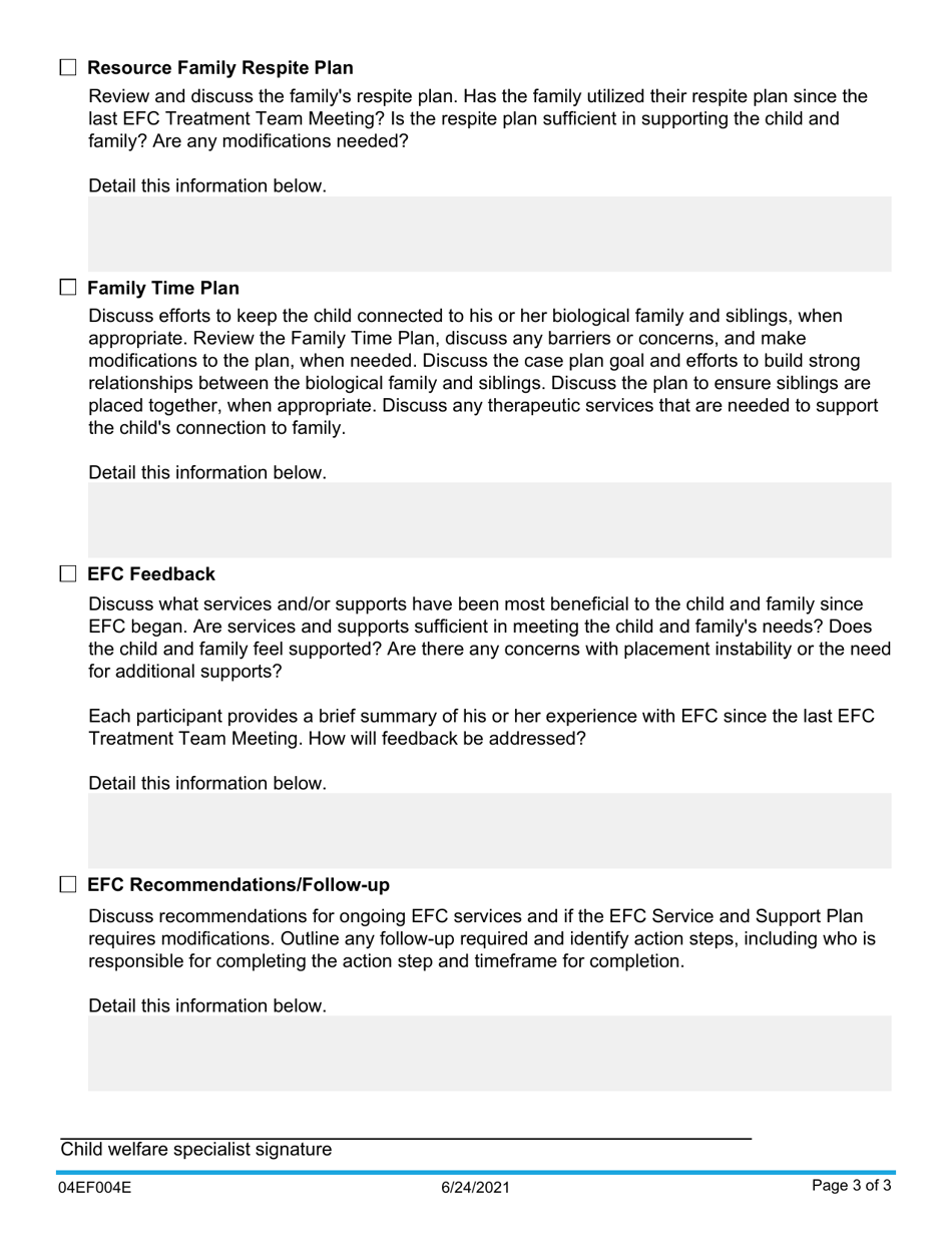 Form 04EF004E Enhanced Foster Care (Efc) Treatment Team Meeting Documentation - Oklahoma, Page 3