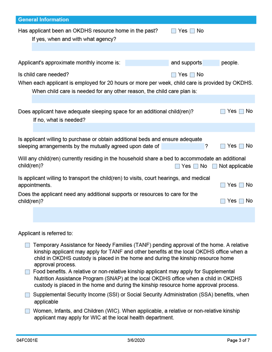 Form 04FC001E Initial Kinship Placement Agreement - Oklahoma (English / Spanish), Page 3