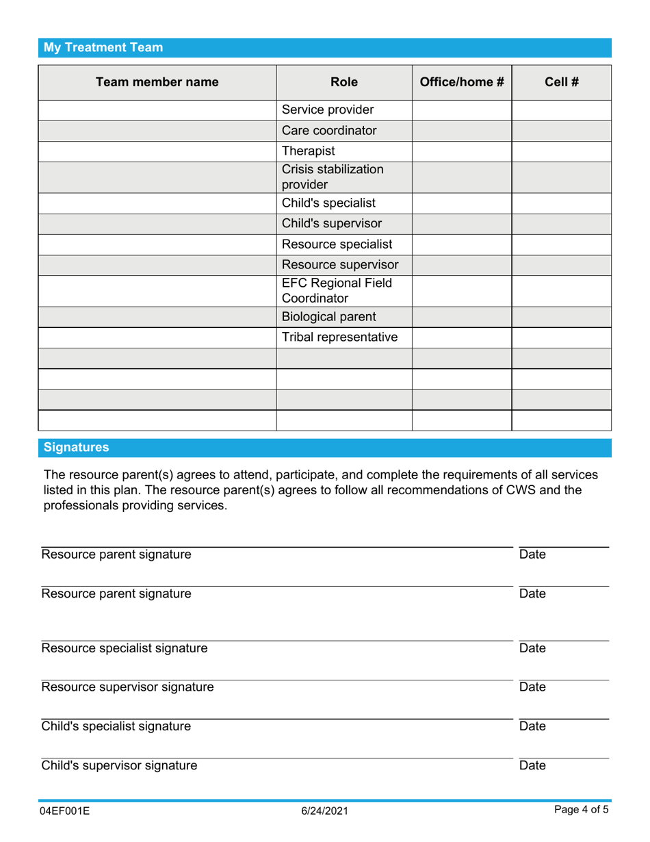 Form 04EF001E Enhanced Foster Care (Efc) Service  Support Plan - Oklahoma, Page 4