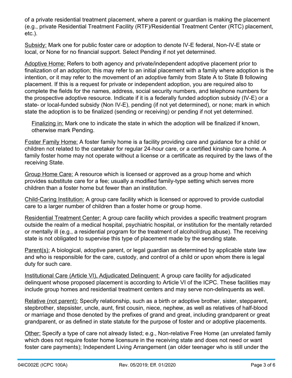 Form 04IC002E (ICPC100A) Interstate Compact on the Placement of Children (Icpc) Request - Oklahoma, Page 3