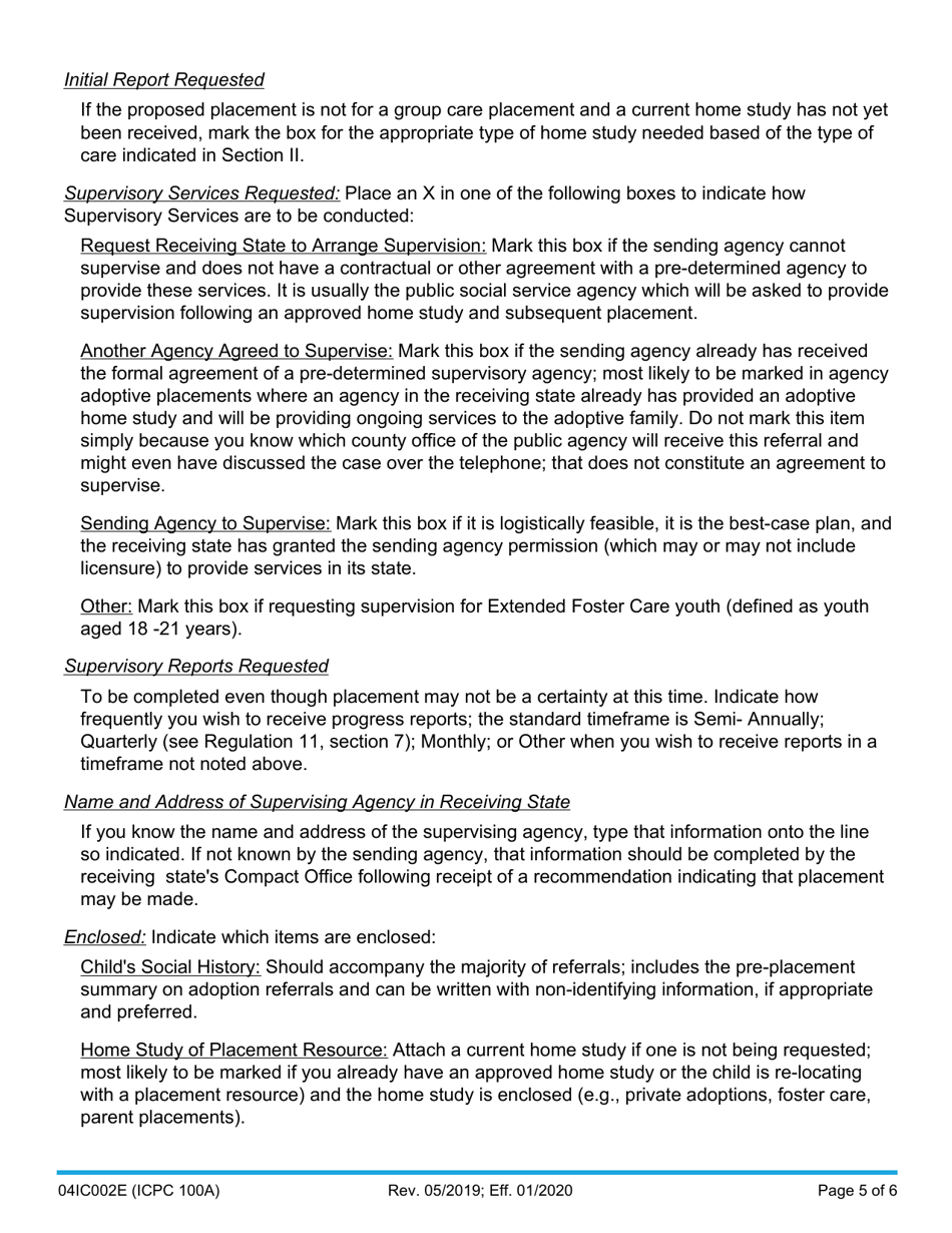 Form 04IC002E (ICPC100A) Interstate Compact on the Placement of Children (Icpc) Request - Oklahoma, Page 5