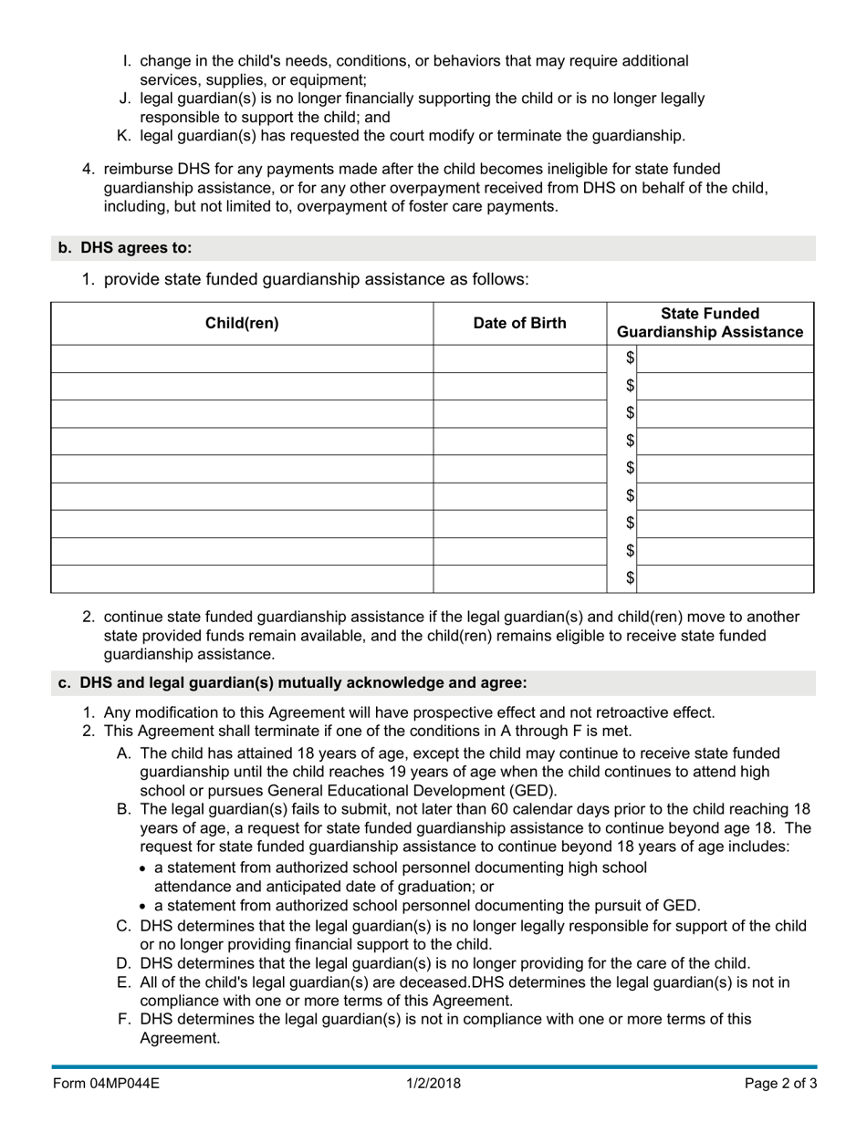 Form 04MP044E State Funded Guardianship Assistance Agreement - Oklahoma, Page 2