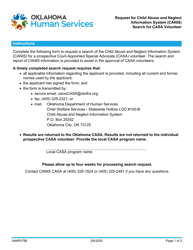 Document preview: Form 04MP079E Request for Child Abuse and Neglect Information System (Canis) Search for Casa Volunteer - Oklahoma
