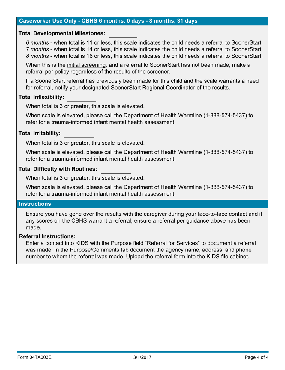 Form 04TA003E Child Behavioral Health Screener (6 Months, 0 Days - 8 Months, 31 Days) - Oklahoma, Page 4