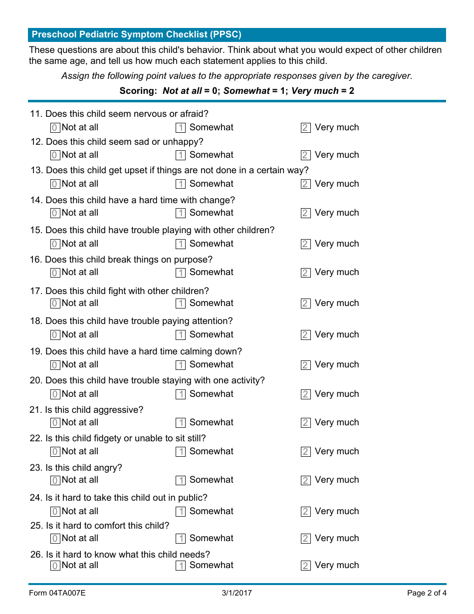 Form 04TA007E Child Behavioral Health Screener (18 Months, 0 Days - 22 Months, 31 Days) - Oklahoma, Page 2