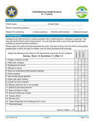Document preview: Form 04TA011E Child Behavioral Health Screener (4 - 17 Years) - Oklahoma