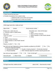 Document preview: Form 04TB004E Indian Child Welfare Program Referral Tribal Custody Placement Notification - Oklahoma