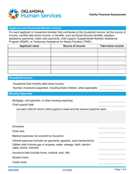 Document preview: Form 06AC002E Family Financial Assessment - Oklahoma