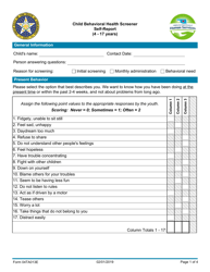 Document preview: Form 04TA013E Child Behavioral Health Screener Self-report (4 - 17 Years) - Oklahoma