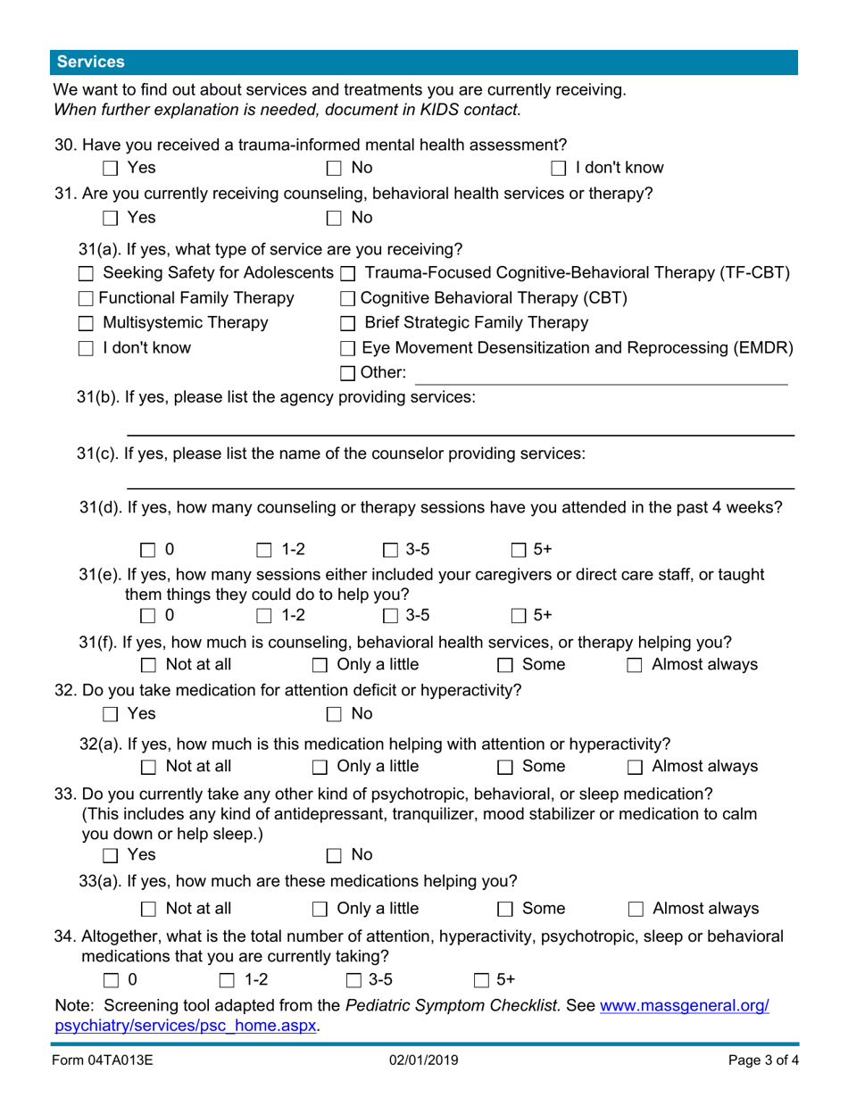 Form 04TA013E Child Behavioral Health Screener Self-report (4 - 17 Years) - Oklahoma, Page 3