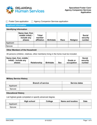 Form 06AC008E (DDS-8) Specialized Foster Care/Agency Companion Services Application - Oklahoma