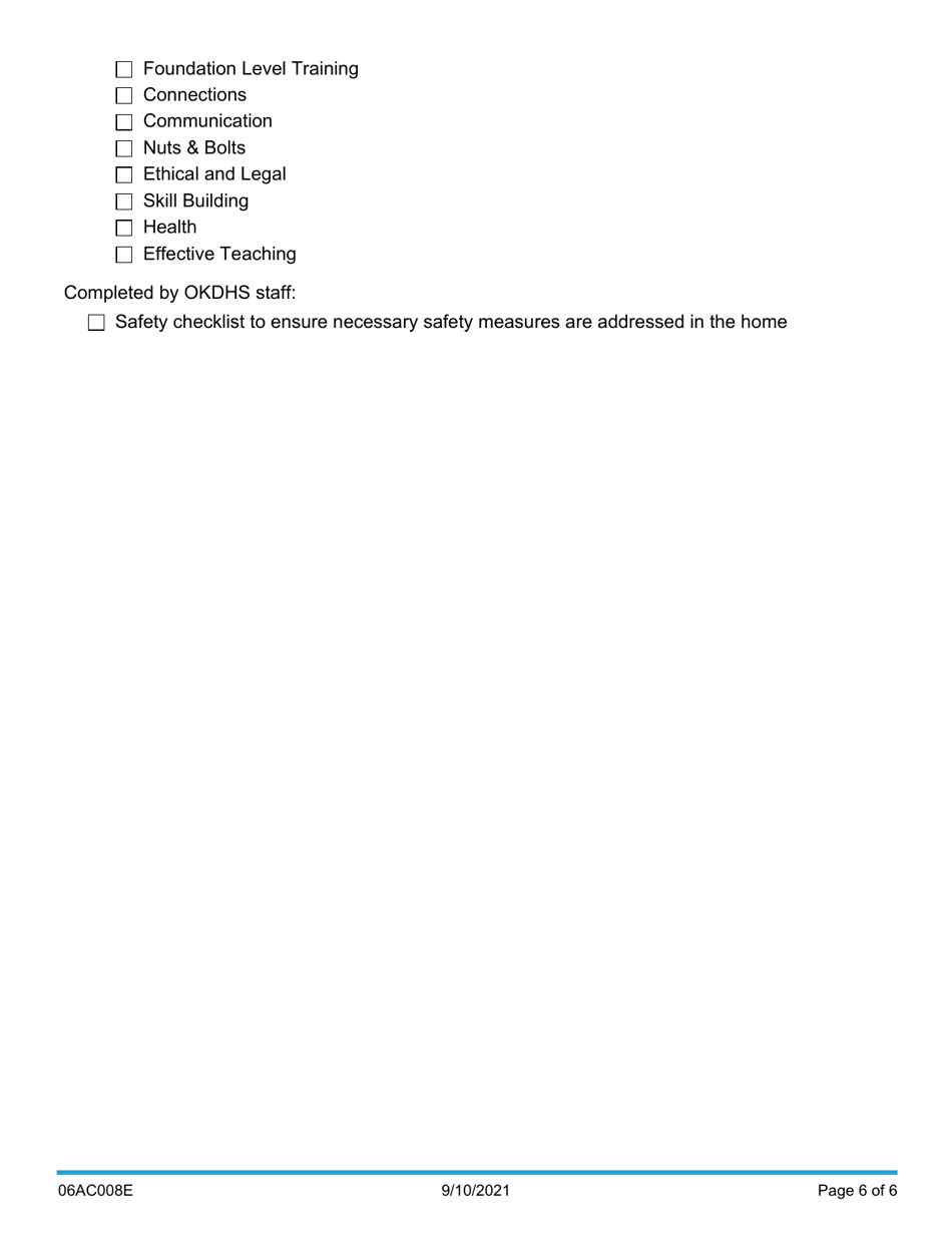 Form 06AC008E (DDS-8) Specialized Foster Care / Agency Companion Services Application - Oklahoma, Page 6