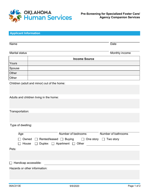 Form 06AC013E  Printable Pdf