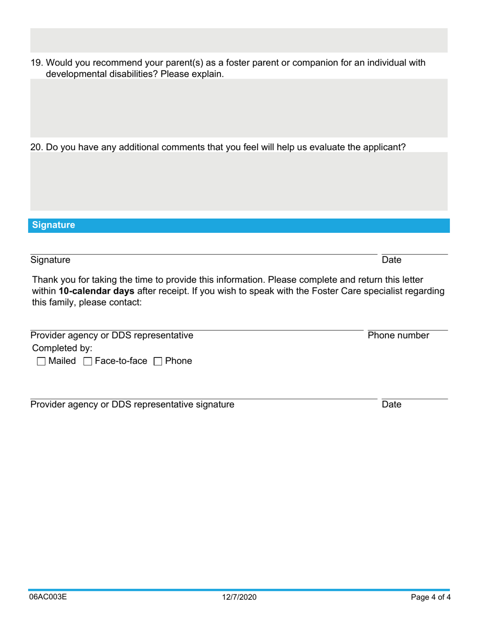 Form 06AC003E Foster Parent / Companion Reference Letter for Adult Children - Oklahoma, Page 4