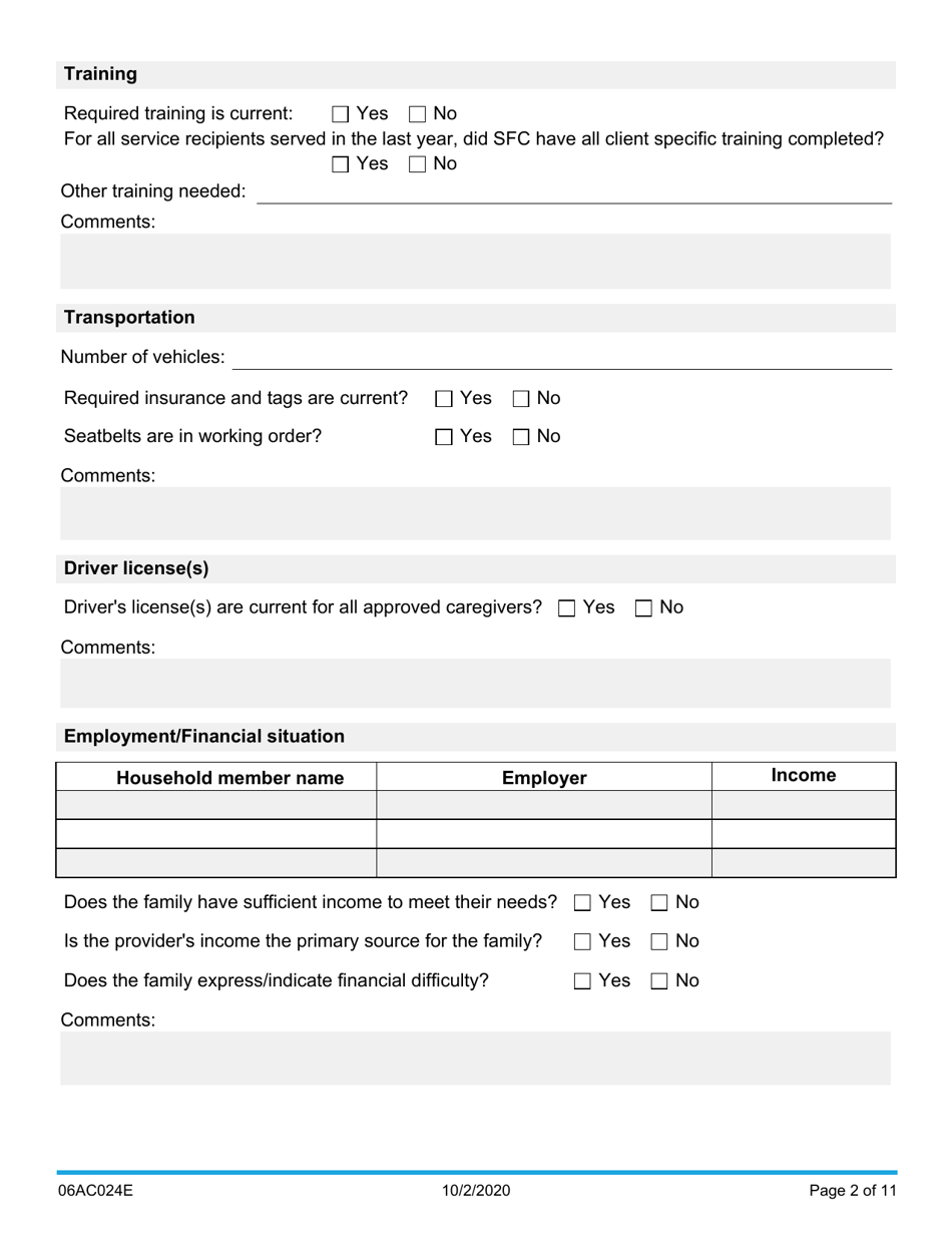 Form 06AC024E Specialized Foster Care (Sfc) / Agency Companion Services (Acs) Annual Review - Oklahoma, Page 2