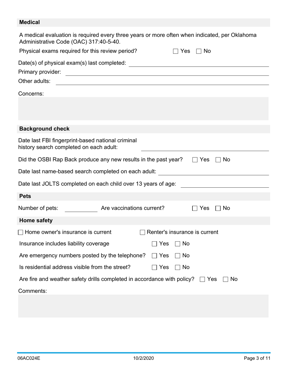 Form 06AC024E Specialized Foster Care (Sfc) / Agency Companion Services (Acs) Annual Review - Oklahoma, Page 3