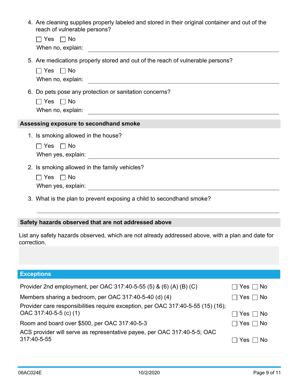 Form 06AC024E Specialized Foster Care (Sfc) / Agency Companion Services (Acs) Annual Review - Oklahoma, Page 9