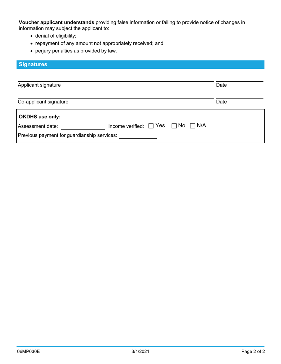 Form 06MP030E Request for Guardianship Voucher - Oklahoma, Page 2