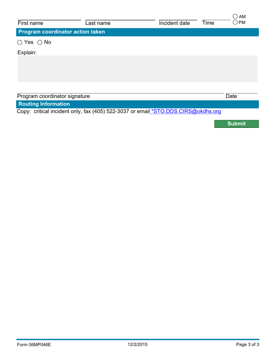 Form 06MP046E (DDS-46) Incident Report - Oklahoma, Page 3