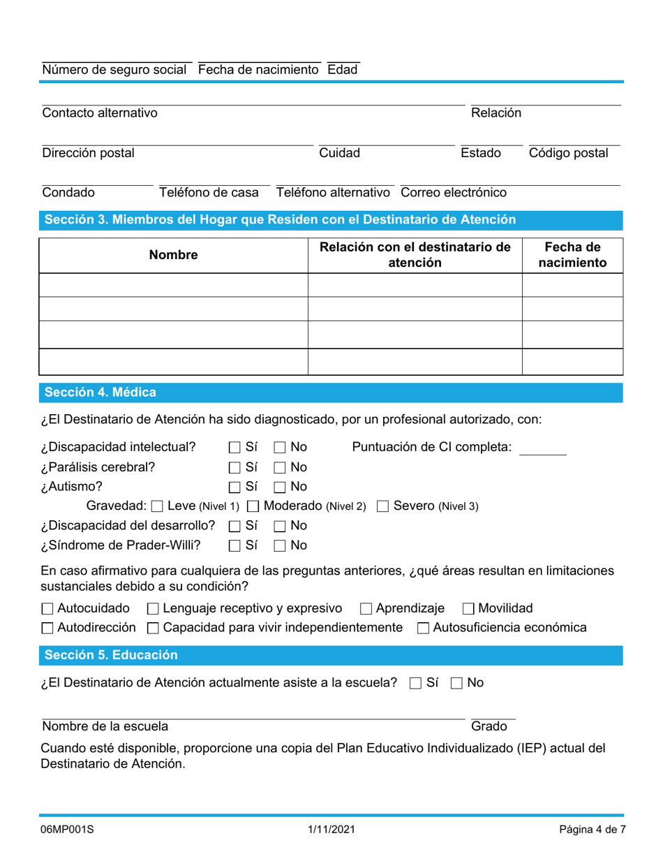 Formulario 06MP001S Solicitud De Servicios Para Discapacidades Del Desarrollo - Oklahoma (Spanish), Page 4
