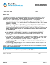 Document preview: Form 06MP050E Notice of Responsibilities Regarding Online Training - Oklahoma