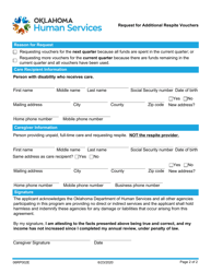 Form 06RP002E Request for Additional Respite Vouchers - Oklahoma, Page 2
