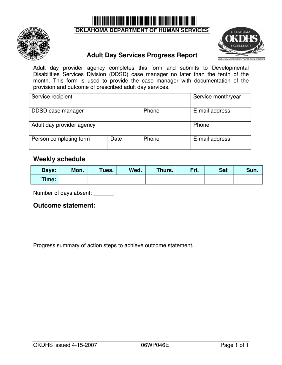 Form 06WP046E Adult Day Services Progress Report - Oklahoma, Page 1