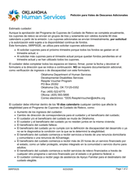 Formulario 06RP002S (DDS RVP2) Peticion Para Vales De Descanso Adicionales - Oklahoma (Spanish)