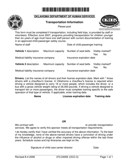 Form 07LC005E (OCC-5) Transportation Information - Oklahoma