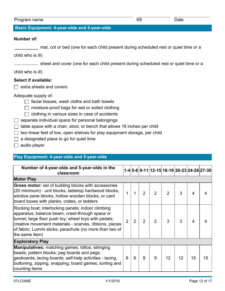 Form 07LC006E (OCC-6) Equipment Inventory for Child Care Programs - Oklahoma, Page 12