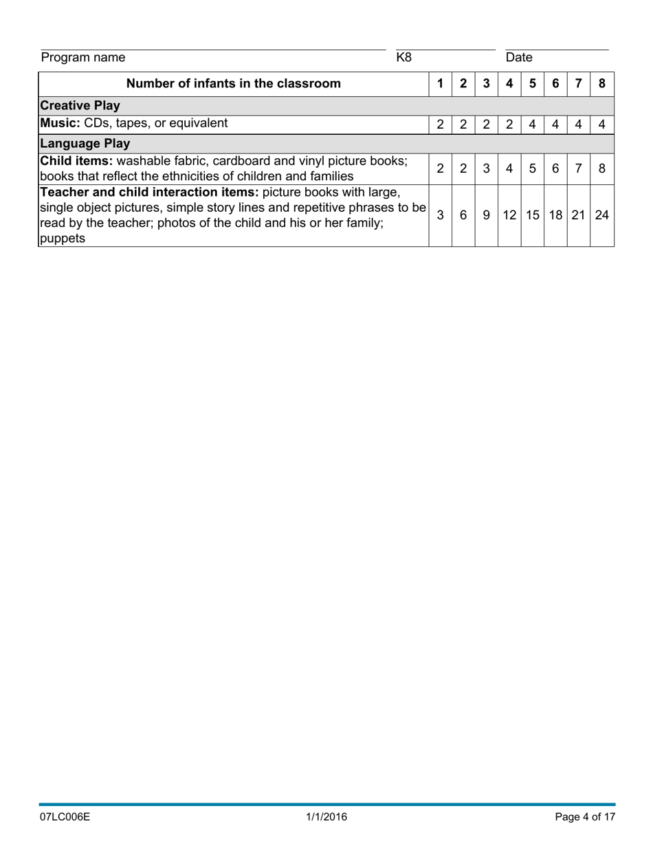 Form 07LC006E (OCC-6) Equipment Inventory for Child Care Programs - Oklahoma, Page 4