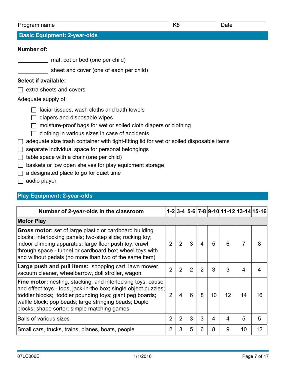 Form 07LC006E (OCC-6) Equipment Inventory for Child Care Programs - Oklahoma, Page 7