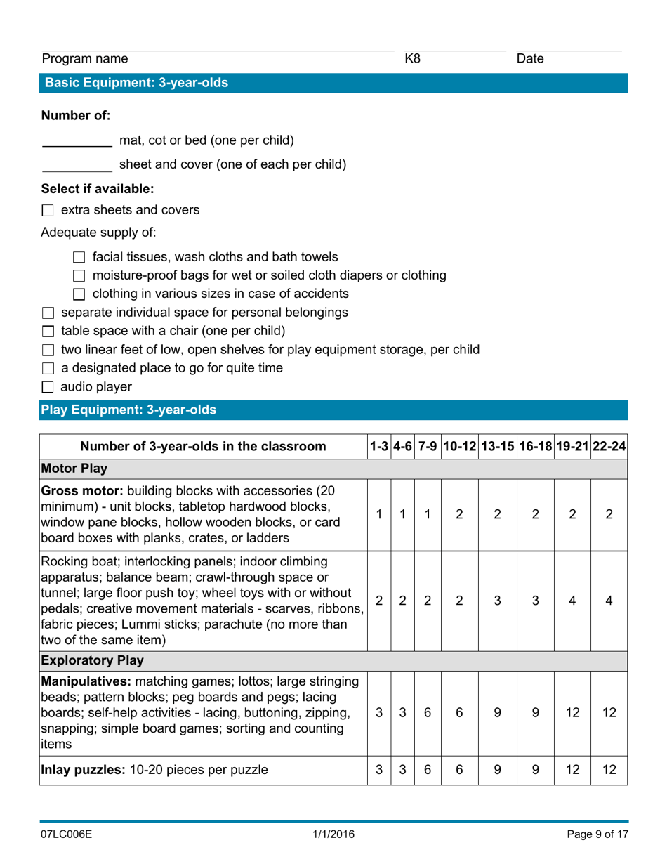Form 07LC006E (OCC-6) Equipment Inventory for Child Care Programs - Oklahoma, Page 9