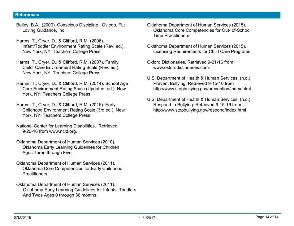 Form 07LC011E Oklahoma Quality Child Care Program Scale: Self-assessment - Oklahoma, Page 14